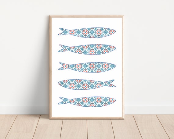 Portugal Sardine Tile Boho Mediterranean Art Print