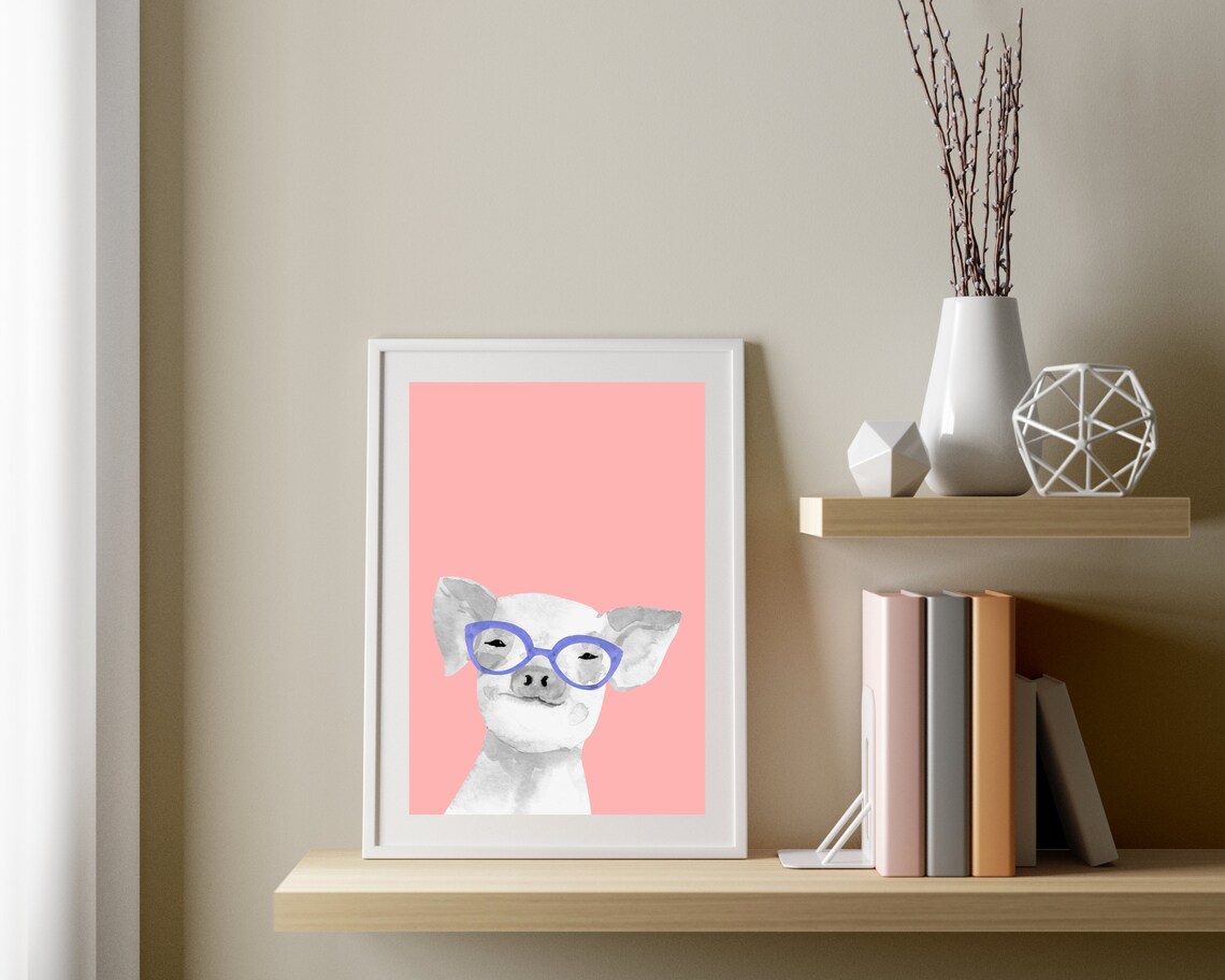 Pig With Glasses Funny Farm Animal Nursery Art Print - Image 2