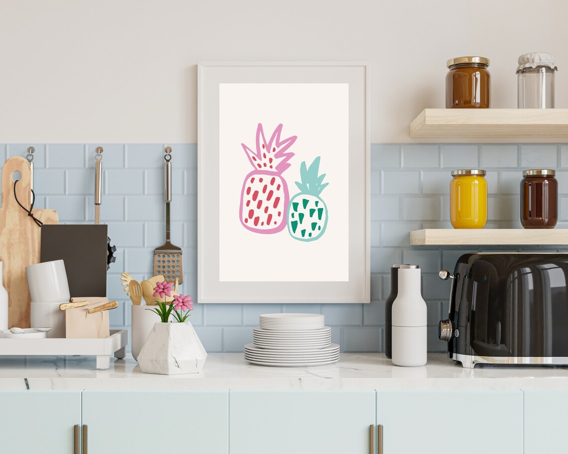 Tropical Pineapple Fruit, Minimalist Kitchen Art Print - Image 3