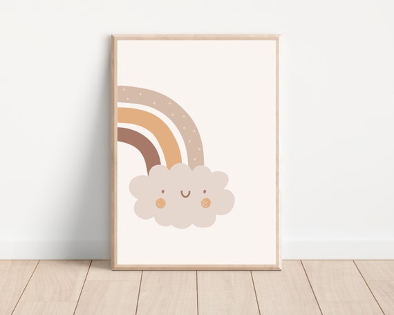 Boho Rainbow And Cloud Nursery Art Print