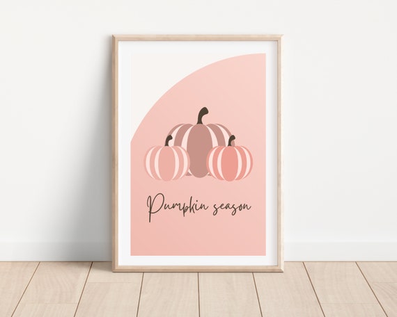 Boho Pink Pumpkin Season Art Print, Autumn Decor
