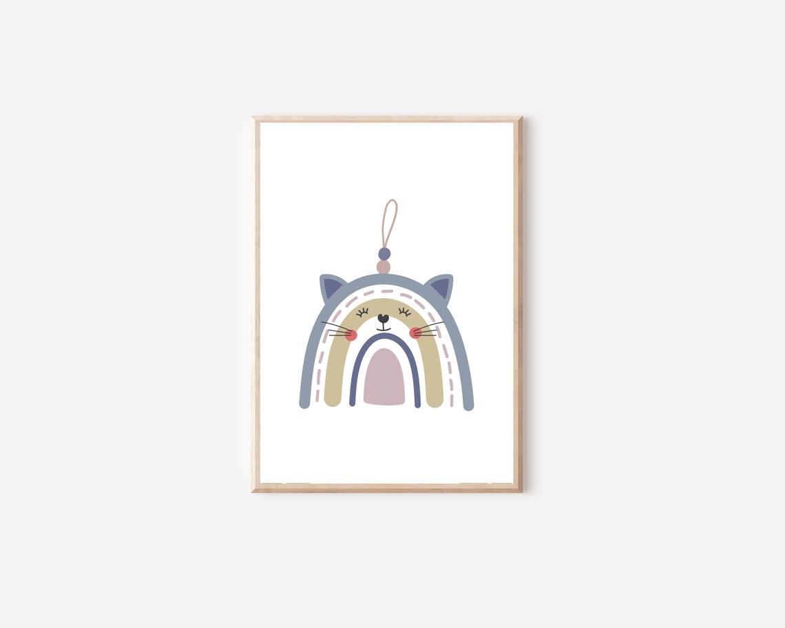 Boho Nursery Rainbow Cat Art Print - Image 4