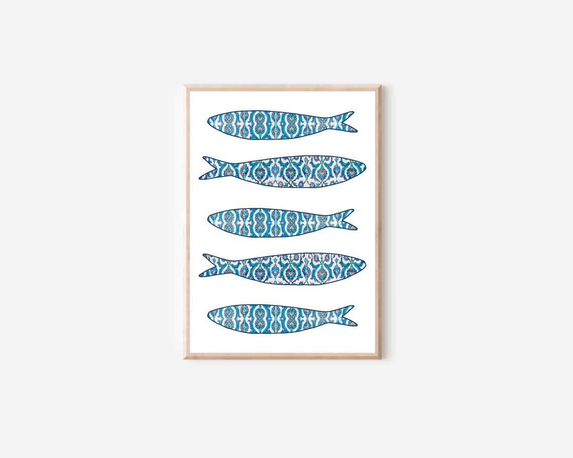 Portuguese Sardine Tile Art Print, Boho Kitchen Decor - Image 4