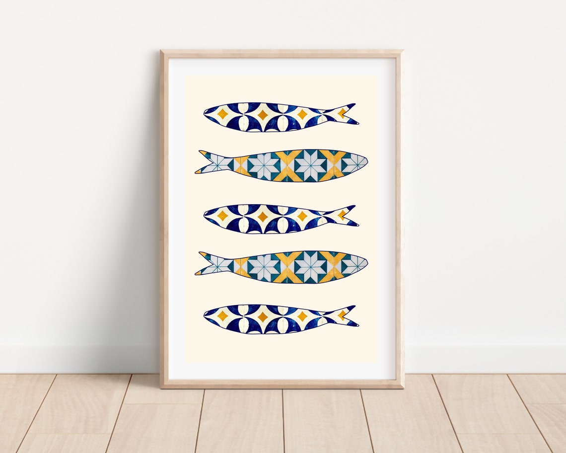 Portuguese Sardine Tile Print, Portugal Kitchen Decor
