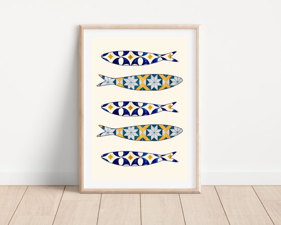 Portuguese Sardine Tile Print, Portugal Kitchen Decor