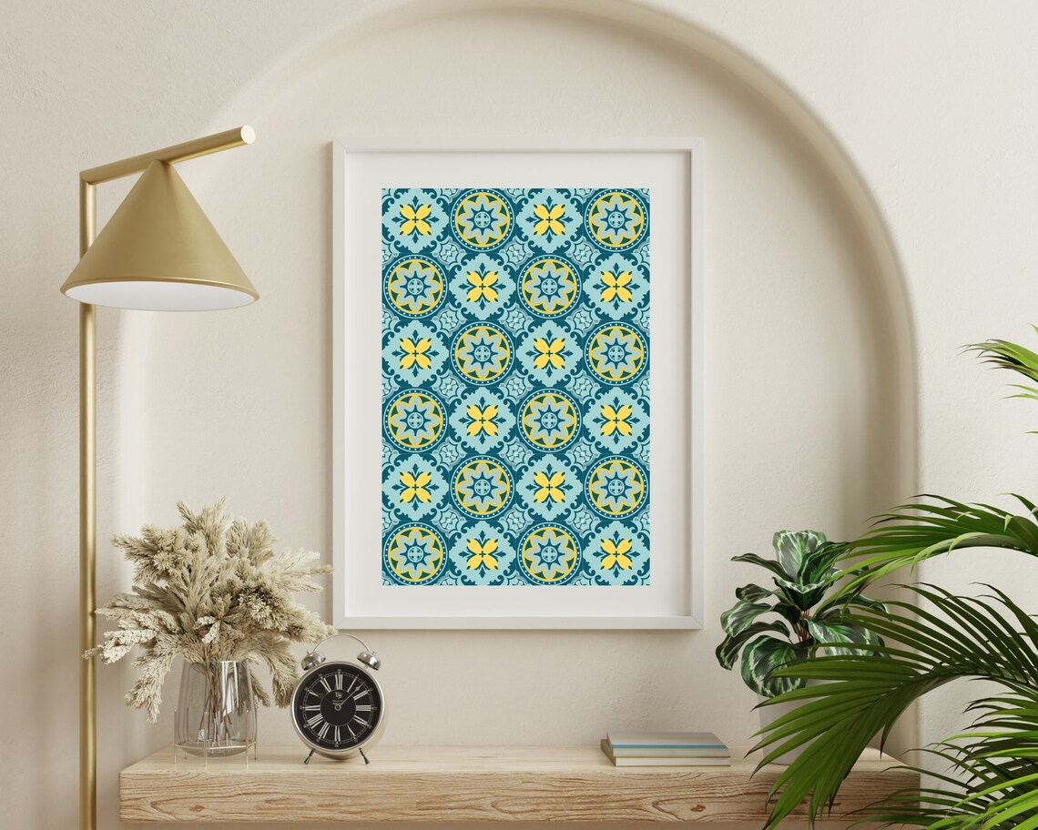 Green Tile Print, Mediterranean Boho Kitchen Art Print - Image 3