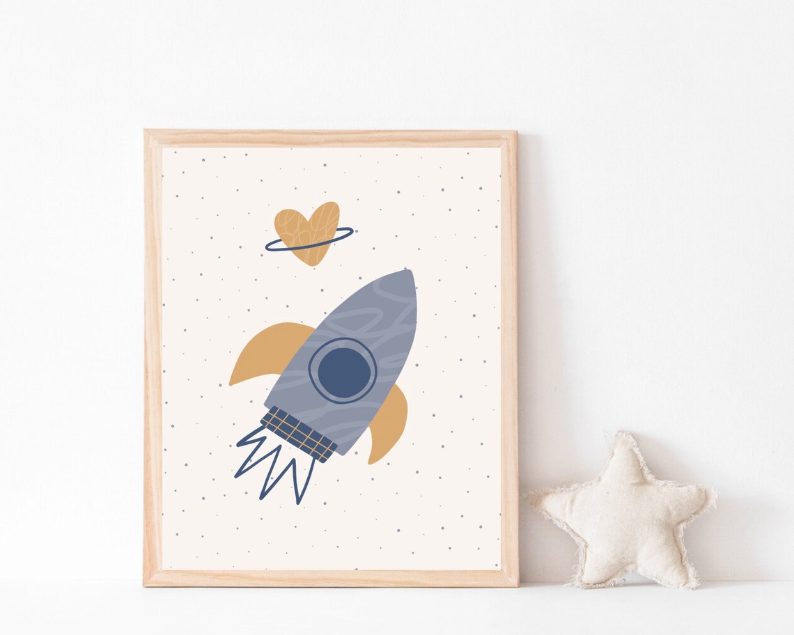 Boho Space Rocket Ship Nursery Art Print - Image 4