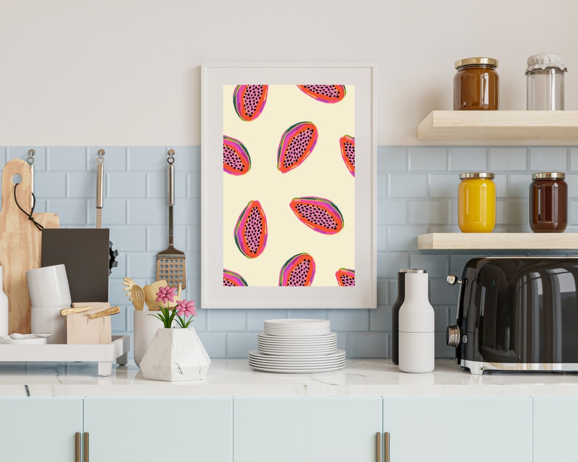 Papaya Fruit Kitchen Wall Art Print, Tropical Decor - Image 3