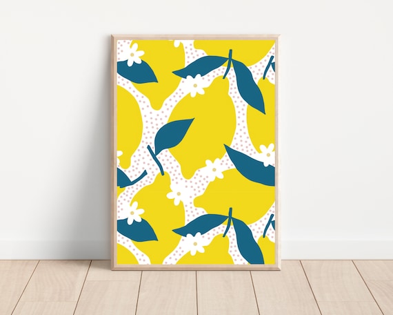 Mediterranean Lemon Fruit Art Print, Modern Kitchen