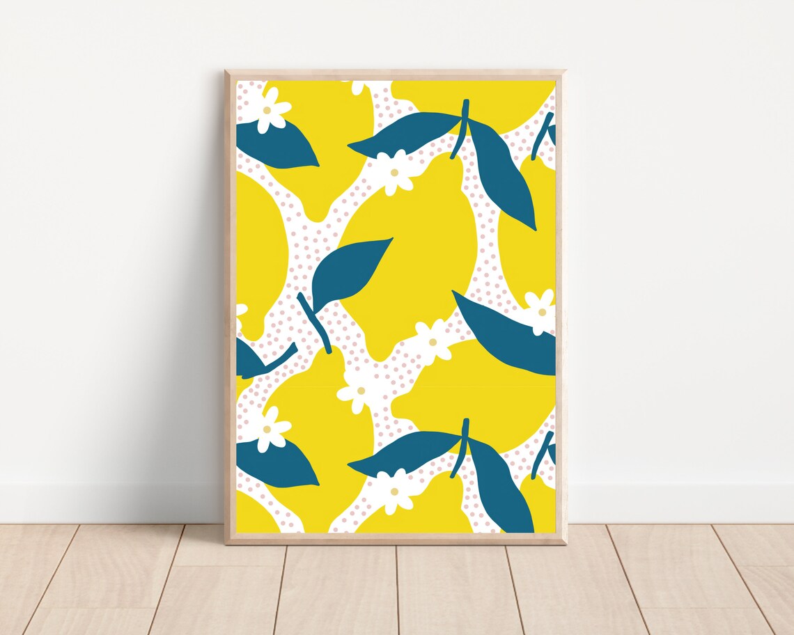Mediterranean Lemon Fruit Art Print, Modern Kitchen