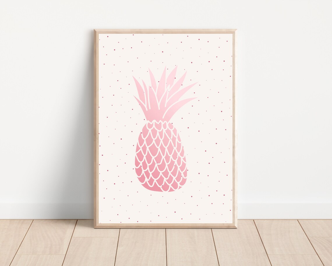 Tropical Pink Pineapple Art Print, Summer Decor