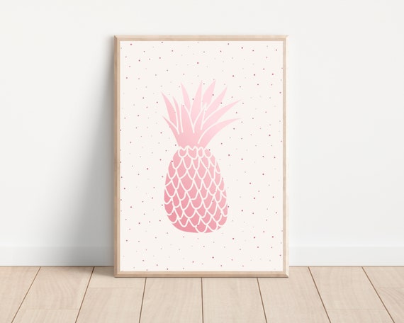 Tropical Pink Pineapple Art Print, Summer Decor