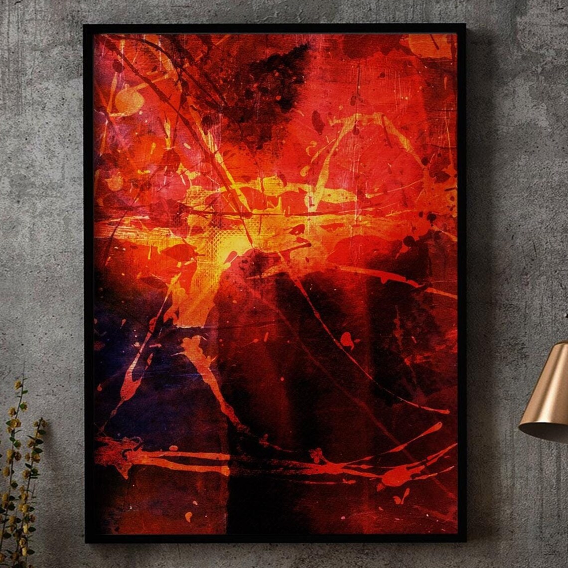 Space Cloud Abstract Painting Acrylic On Canvas Orange Red And Black Brushstrokes Abstract Art Print