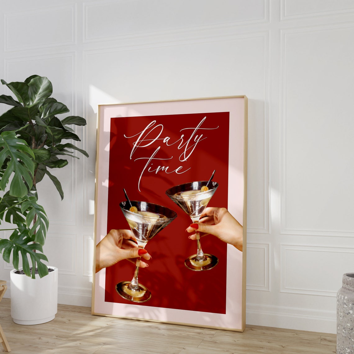 Party Time Fun Martini Quote Red Bar Cart Decor Girly Wall Art - Image 3