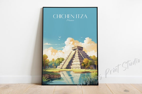 Chichen Itza Mexico Travel Print Modern Vintage Home Decor
