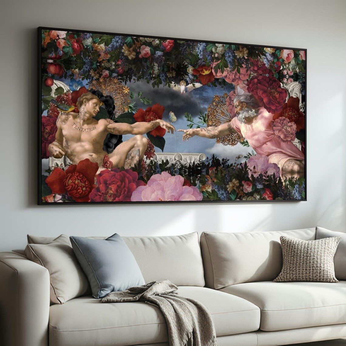Creation of Adam Tattooed Renaissance Floral Collage Art Poster