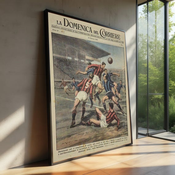 Vintage 1949 Soccer Match Canvas Historic Football Wall Art La Domenica Del Corriere Poster Sports Decor Retro Athletic Print