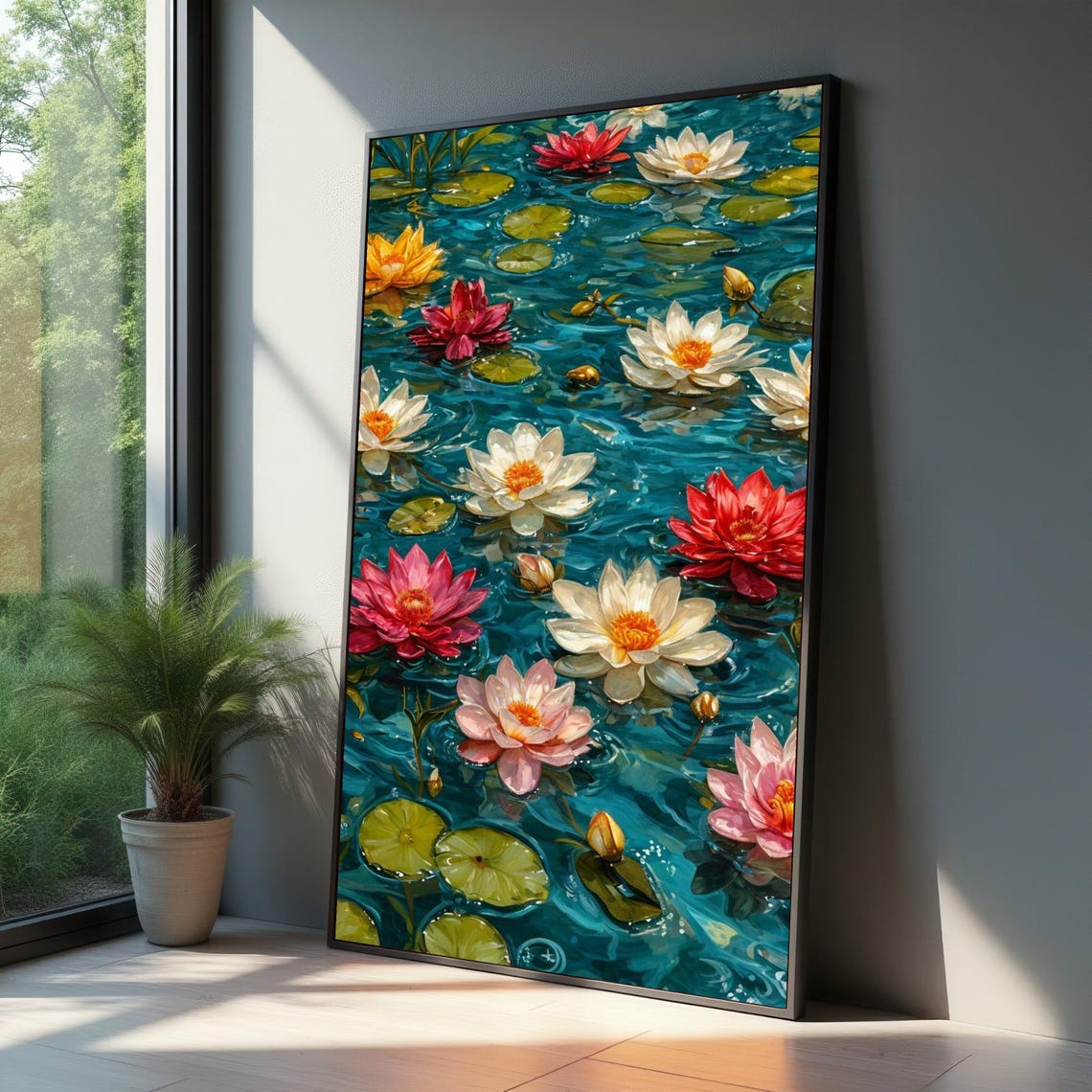 Colorful Water Lilies Pond Impressionist Floral Lake Bloom Poster