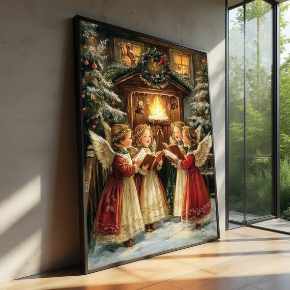 Vintage Christmas Angels Singing Carol Poster Print