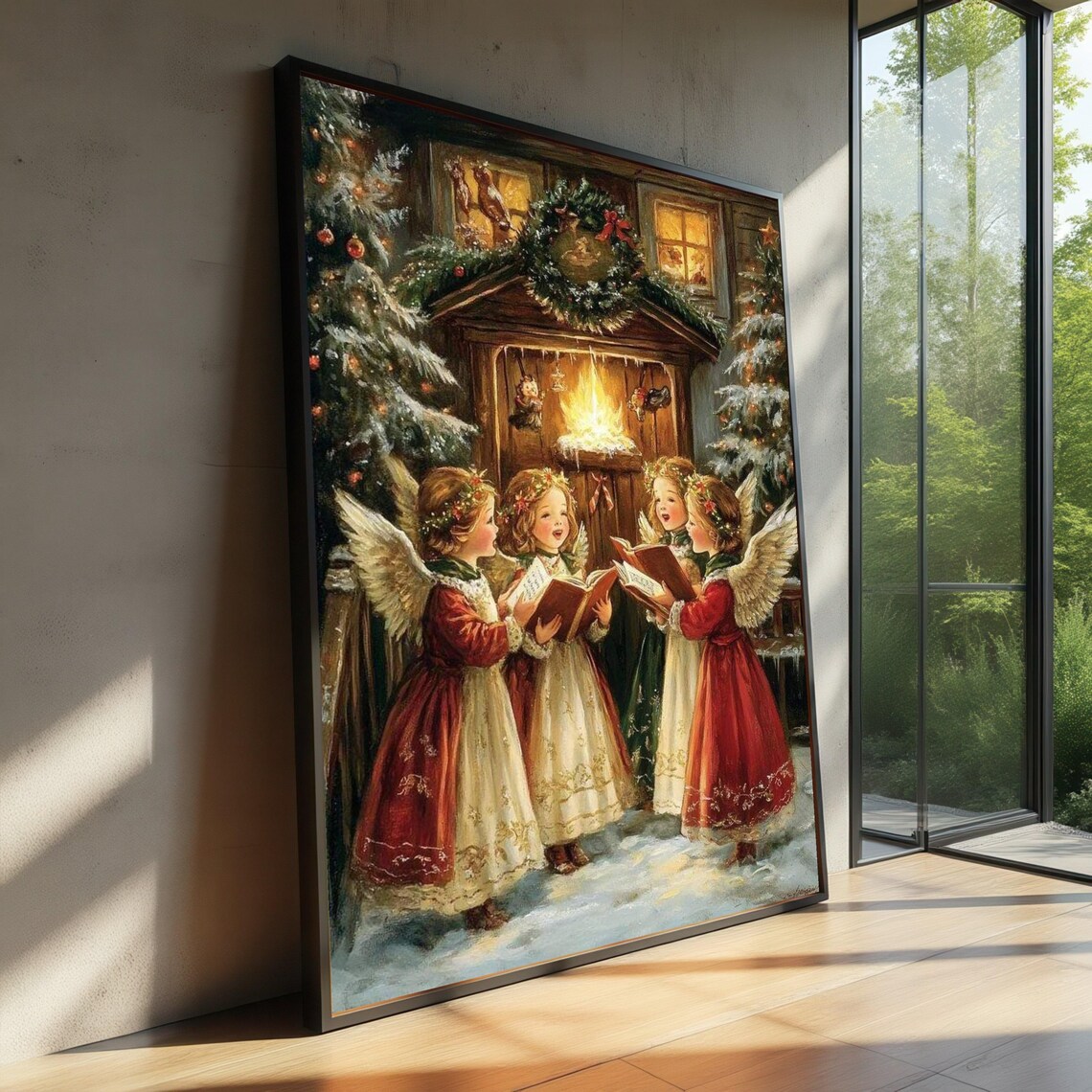 Vintage Christmas Angels Singing Carol Poster Print