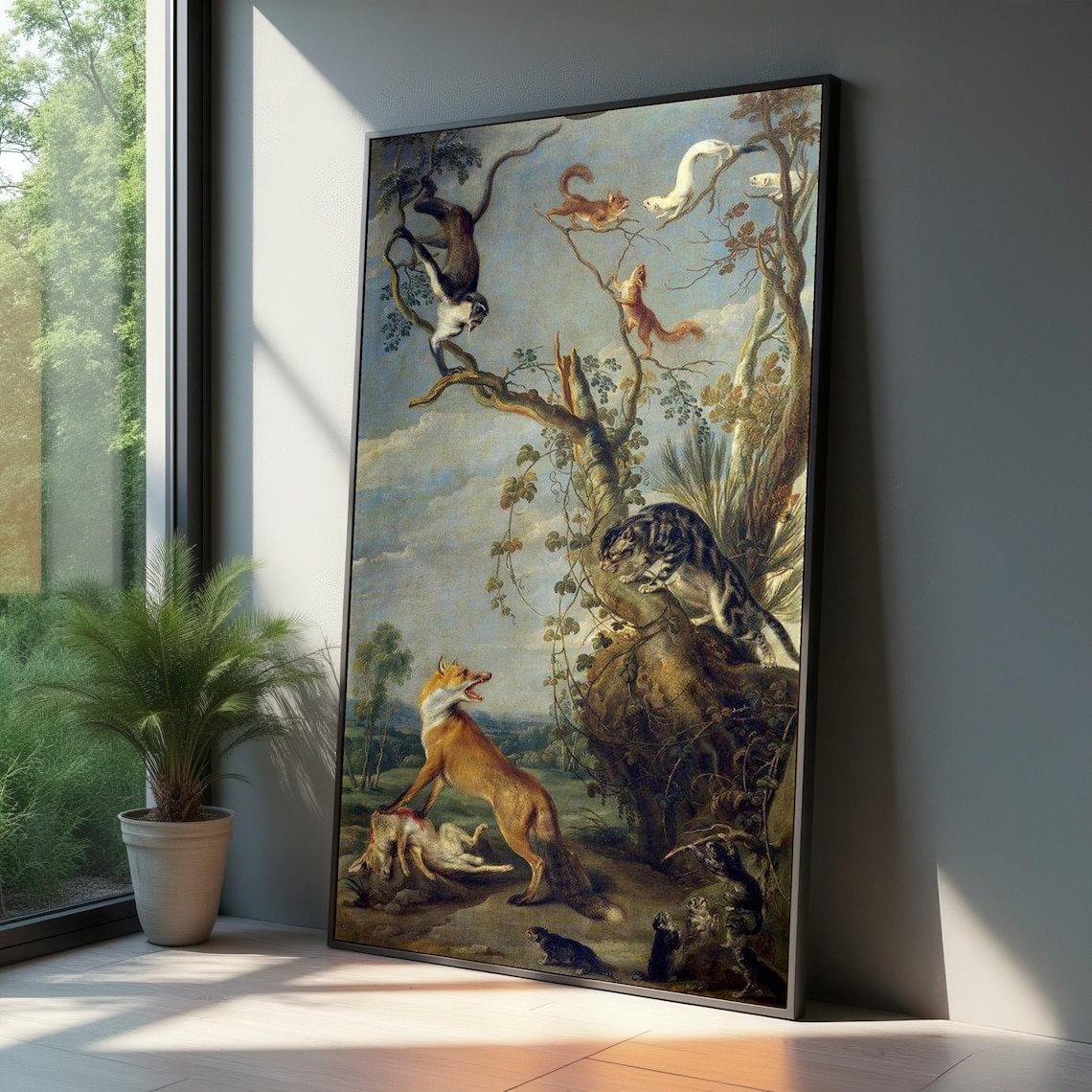 Classic Fox And Cats, Vintage Animal Scene Art Print
