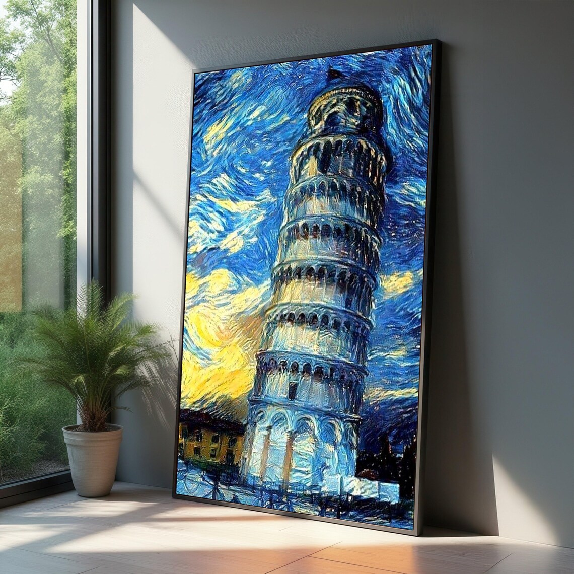 Leaning Tower of Pisa Starry Night Sky Impressionist Italy Poster