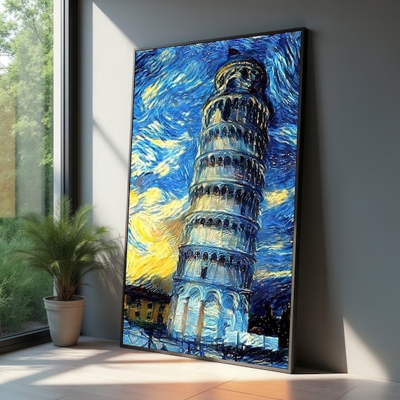 Starry Night Inspired Leaning Tower Of Pisa Canvas Famous Landmark Wall Art Impressionist Style Italy Architecture Home Decor