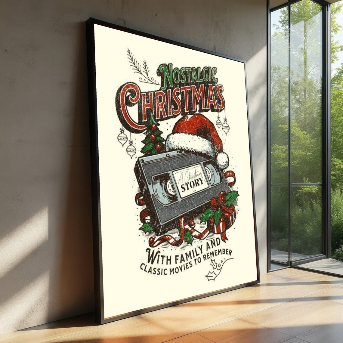 Nostalgic Christmas VHS Tape Retro Holiday Movie Night Poster