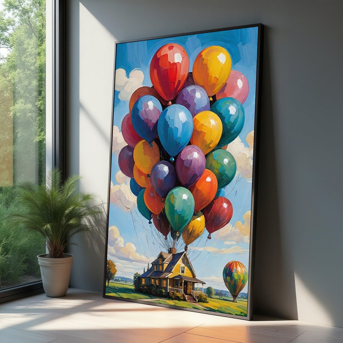 Colorful Balloon Lift Floating House Art Print