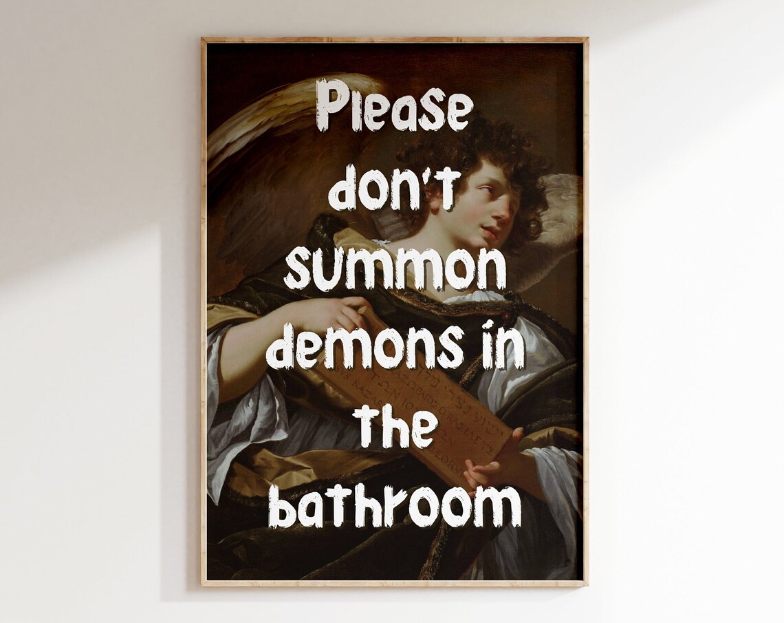 Please Dont Summon Demons In The Bathroom Funny Angel Poster