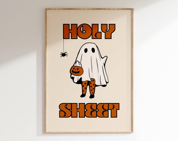 Halloween Ghost Print Retro Cute Spooky Wall Art Trendy Ghost With Pumpkin Spider Poster Fall Decor Funky Halloween Girly Art