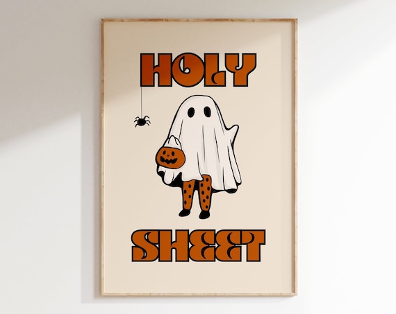 Holy Sheet Funny Ghost Retro Halloween Spooky Season Art Poster