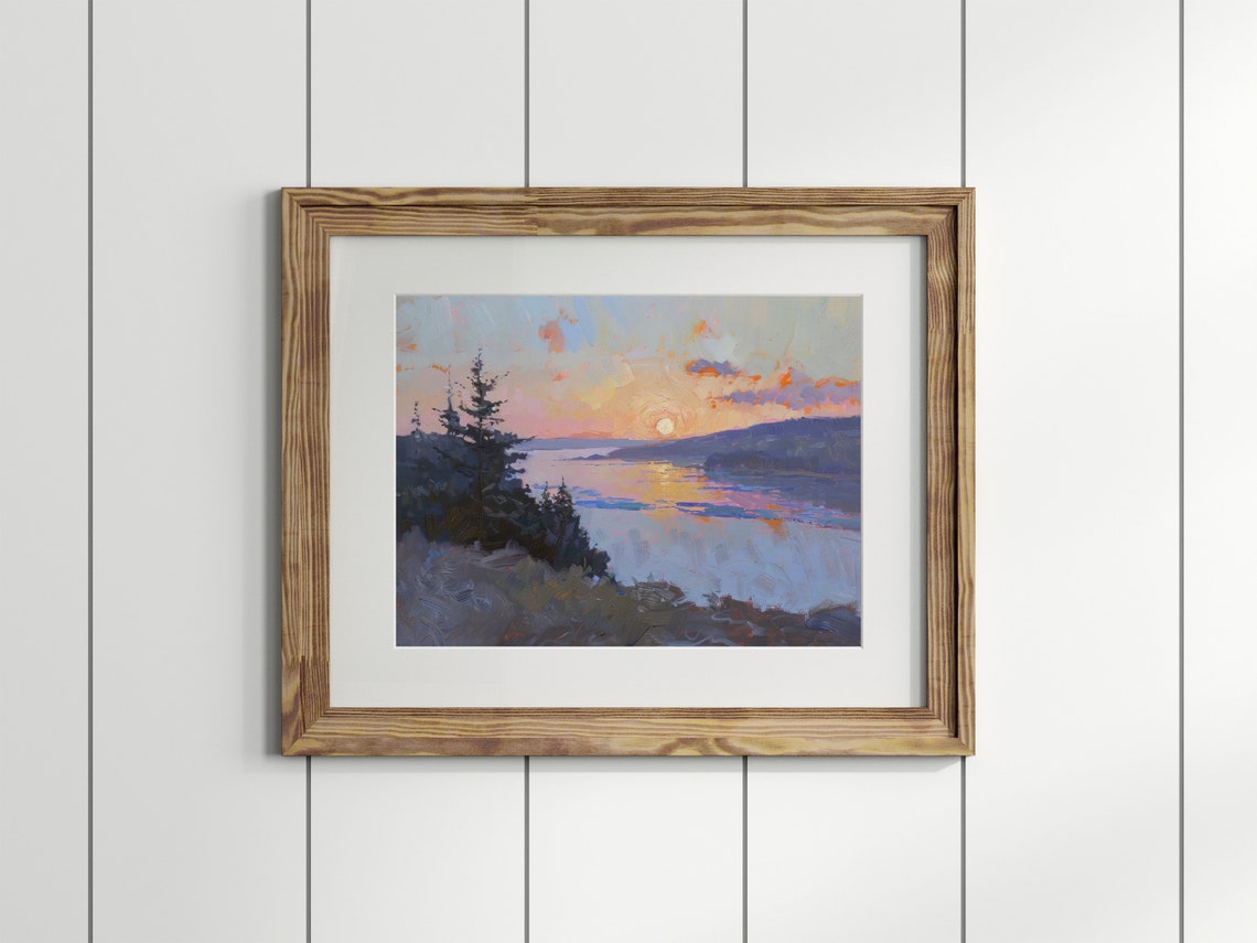 Sunset Lake Art Lake House Print Moody Landscape Art Moody Nature Print Lake Painting Landscape Painting Rural Lake Art - Image 3