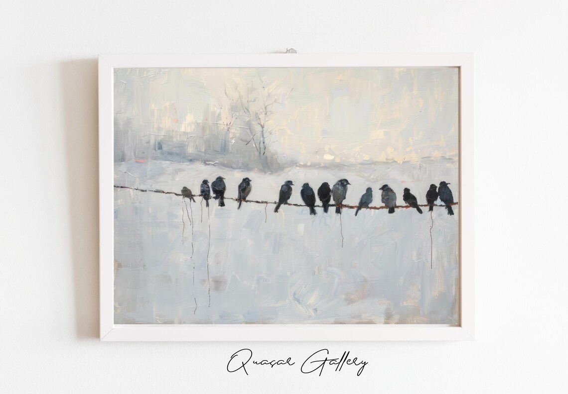 Minimalist Bird Art, Calm Winter Landscape - Image 3