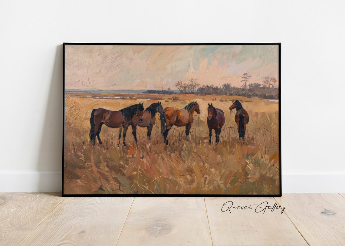 Horses Print Equestrian Decor Oil Painting Rural Art Country Charm Artwork Horse Wall Art Horse Art Print Wildlife Art - Image 3