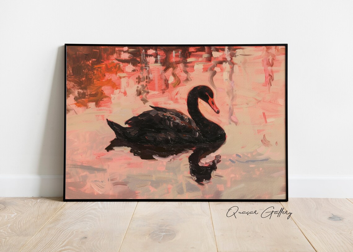 Swan Oil Painting, Preppy Vintage Bedroom Decor - Image 2
