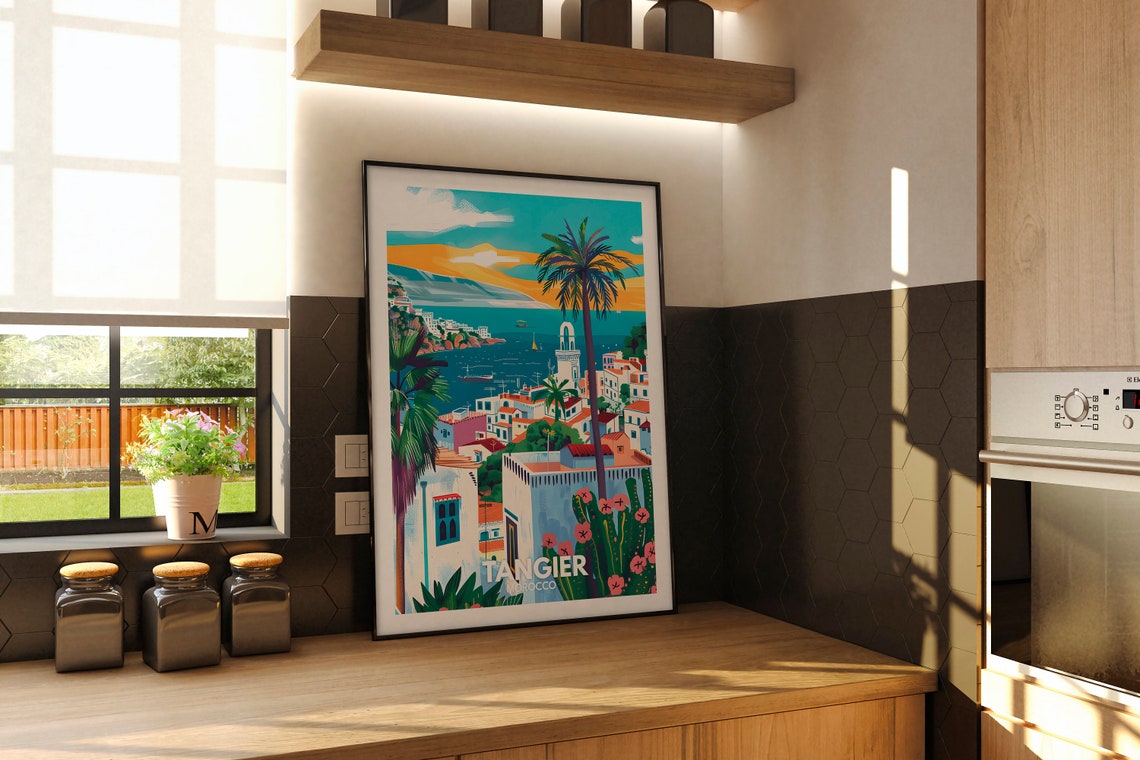 Tangier Morocco City Whitewashed Rooftops Bay Palm Travel Poster - Image 2