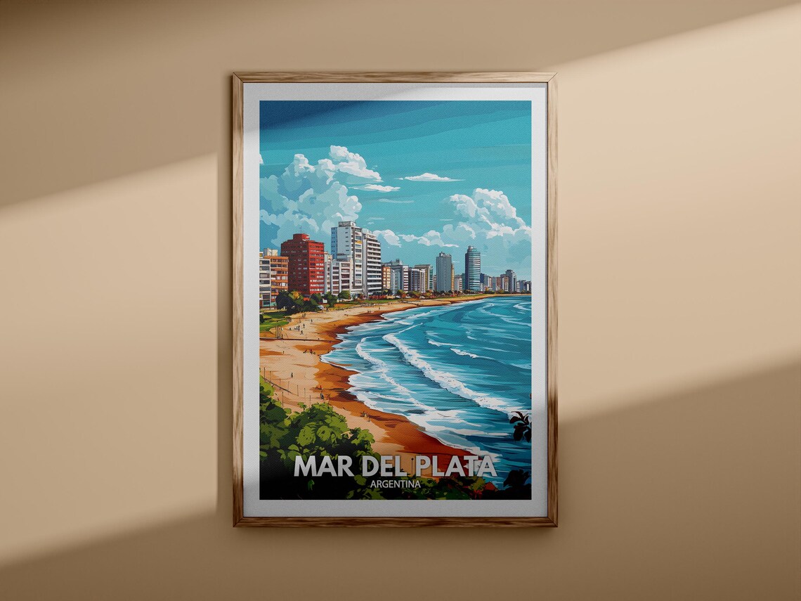 Mar Del Plata Argentina Sandy Beach Skyline Vintage Travel Poster - Image 3