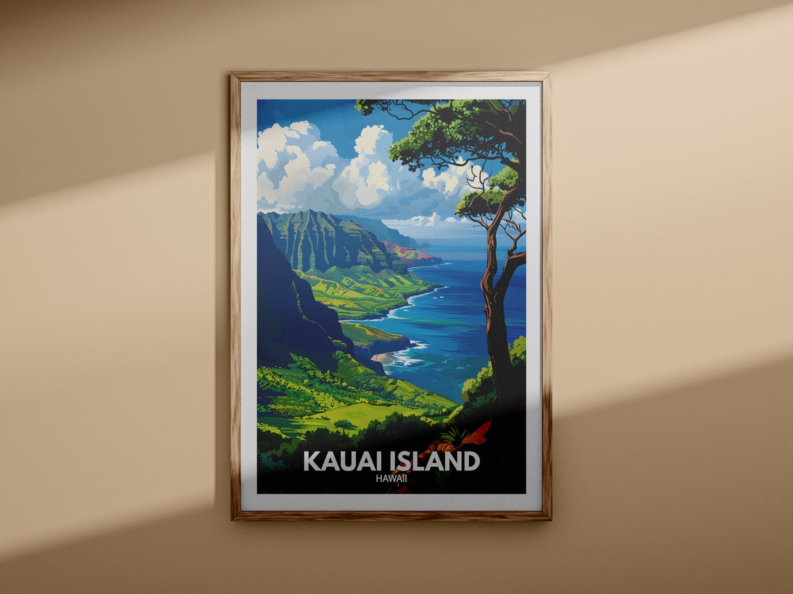 Kauai Island Hawaii Emerald Coastline Cliffs Vintage Travel Poster - Image 3