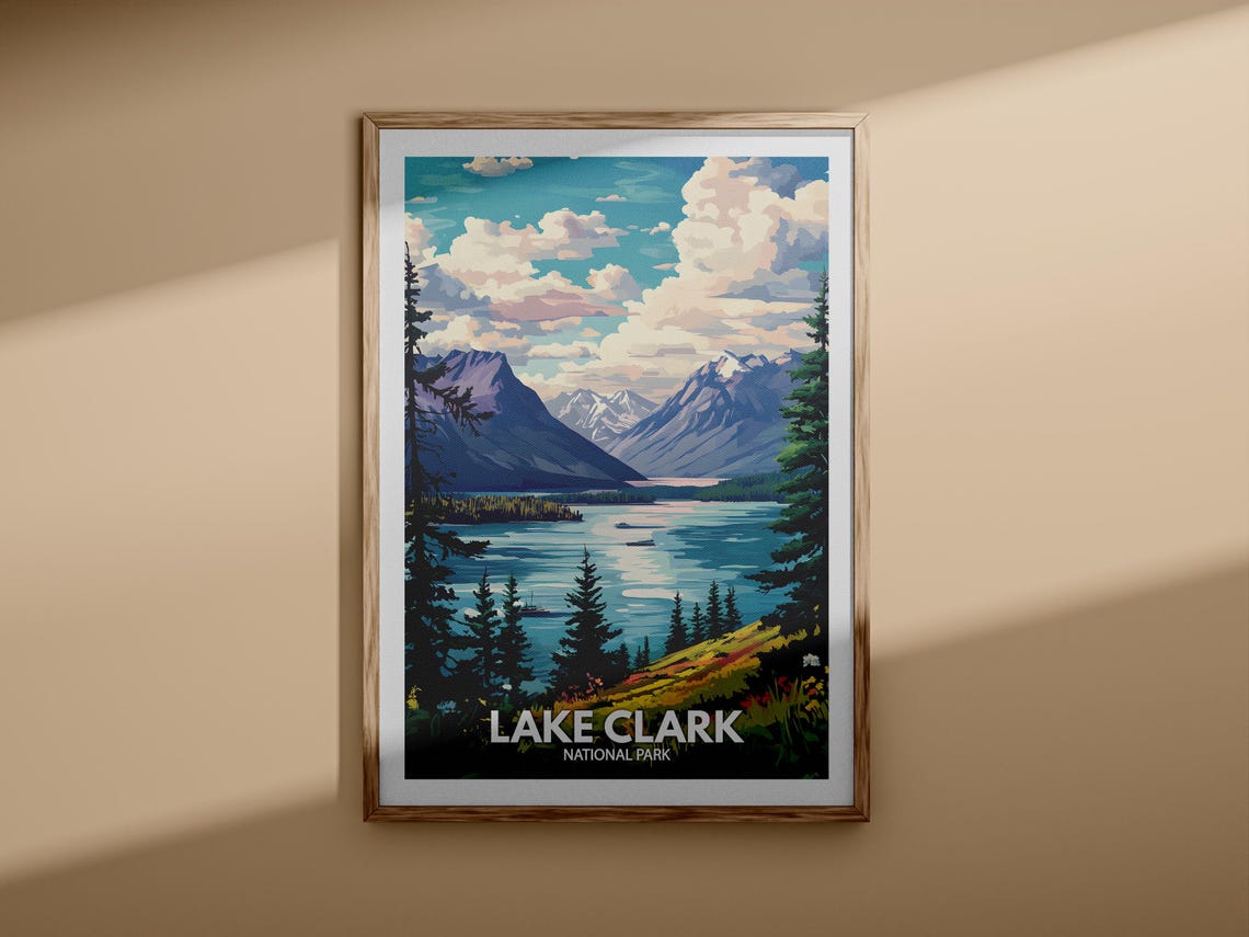 Lake Clark Print Lake Clark National Park Poster United States National Parks Art United States Travel Poster Nature Prints - Image 3