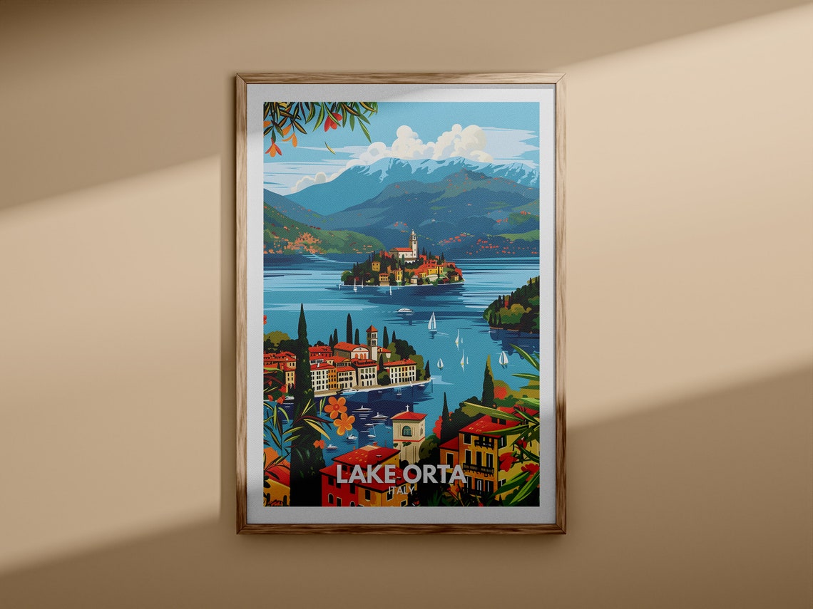 Lake Orta Italy Island Village Mountain Vintage Travel Poster - Image 3