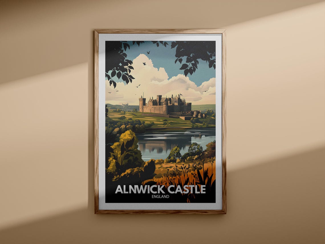 Alnwick Castle England Riverside Vintage Style Travel Art Poster - Image 3