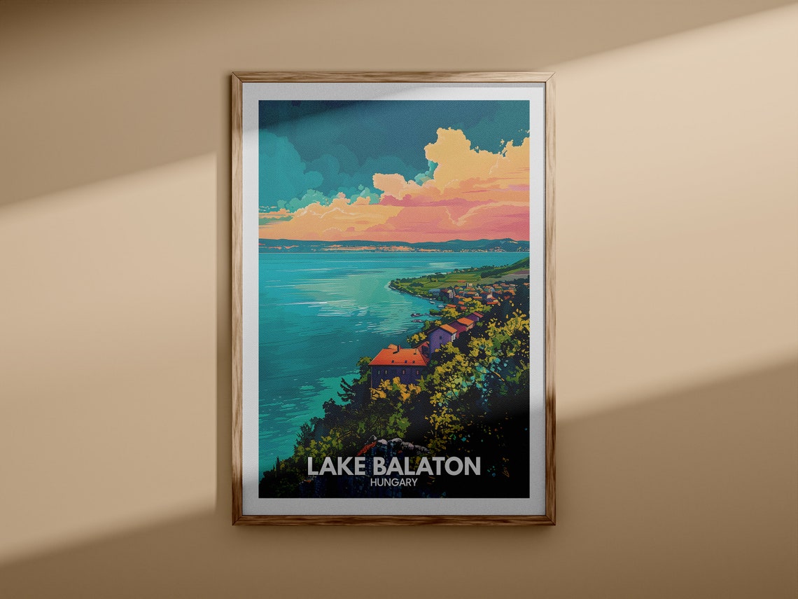 Lake Balaton Hungary Sunset Lakeside Village Shore Travel Poster - Image 3