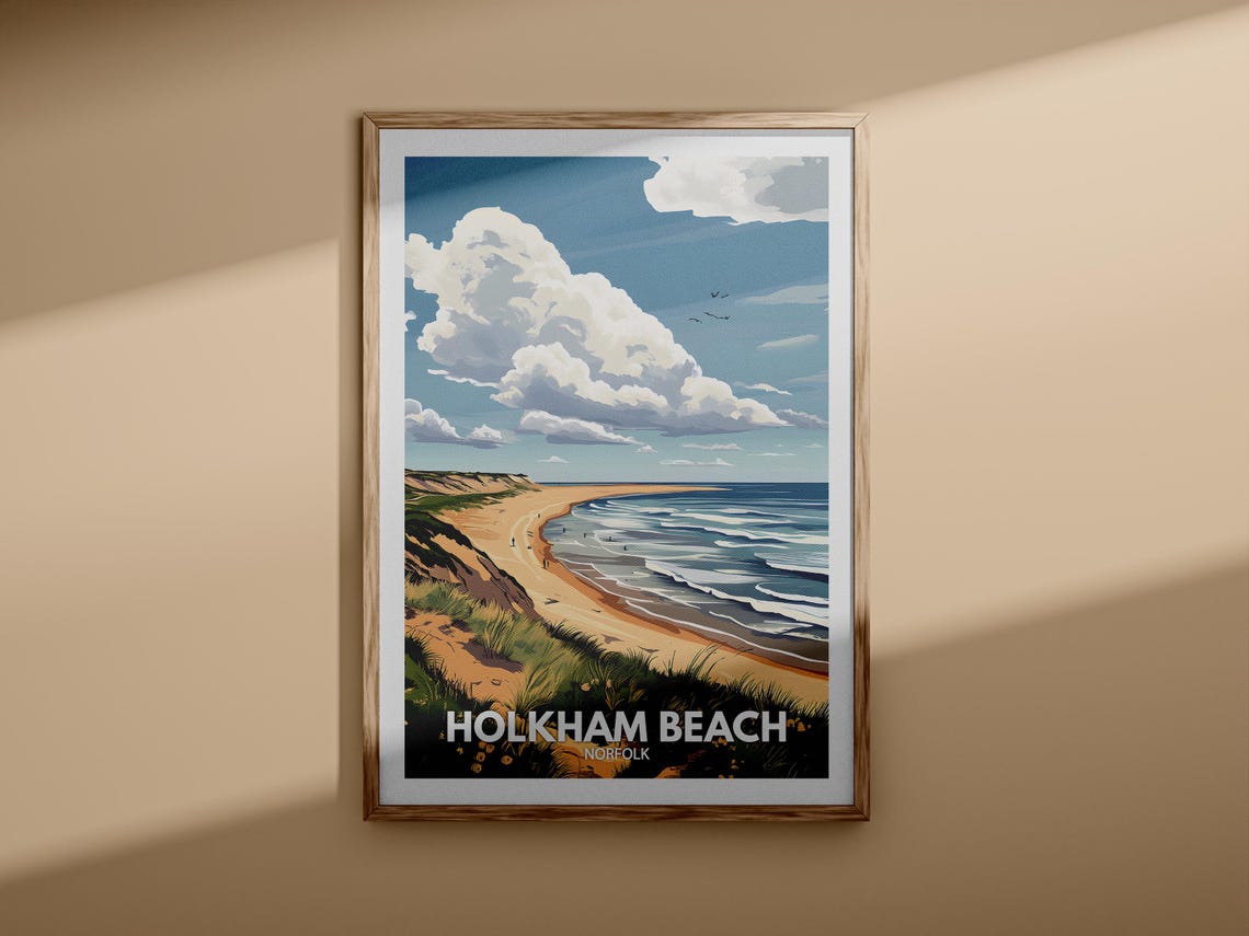 Holkham Beach Norfolk Wide Sand Grassy Dunes Vintage Travel Poster - Image 3