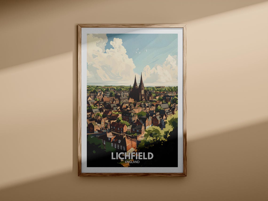 Lichfield England Cathedral Twin Spires Townscape Travel Poster - Image 3
