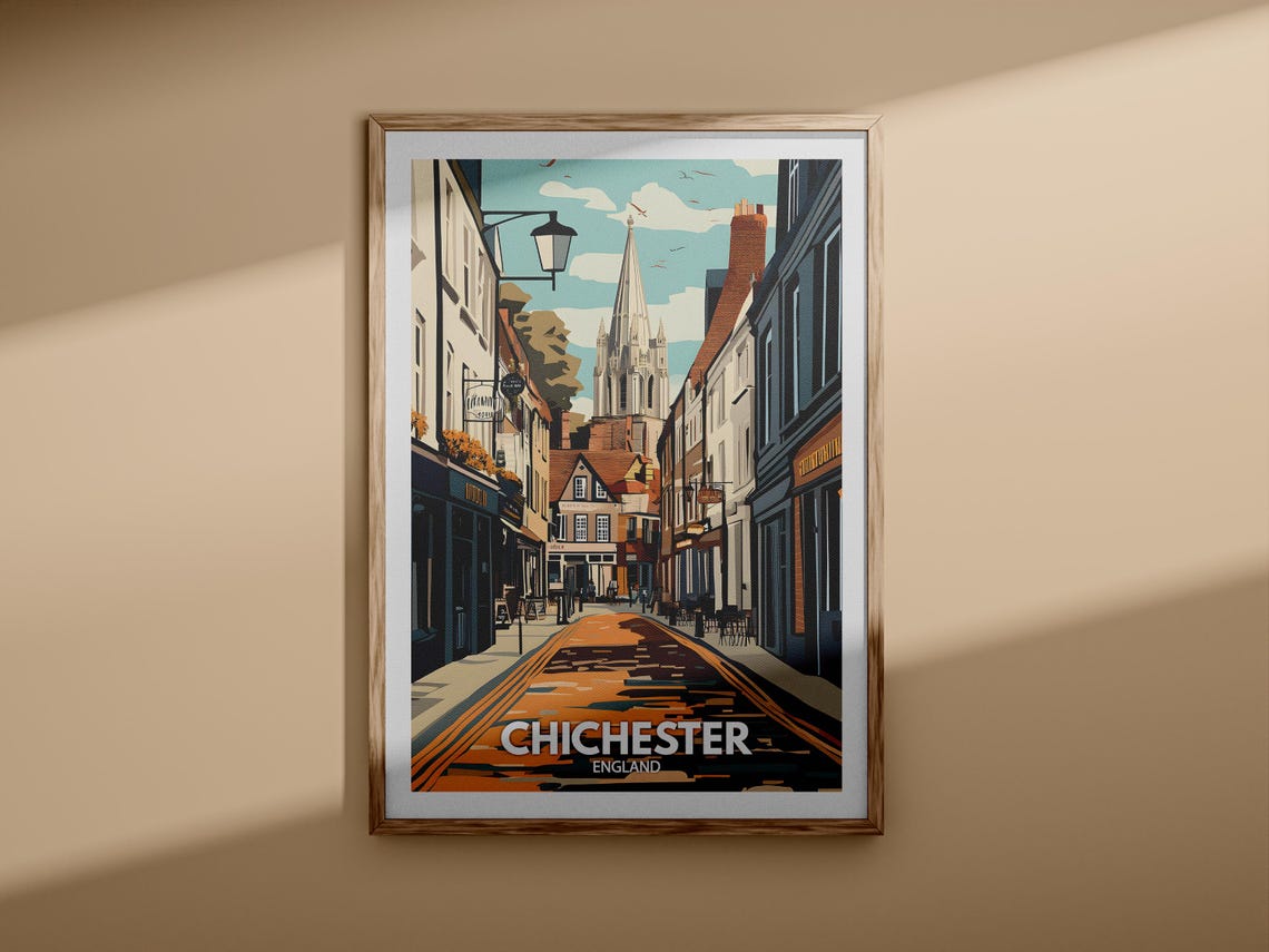 Chichester England Cathedral Spire Market Street Vintage Travel Poster - Image 3