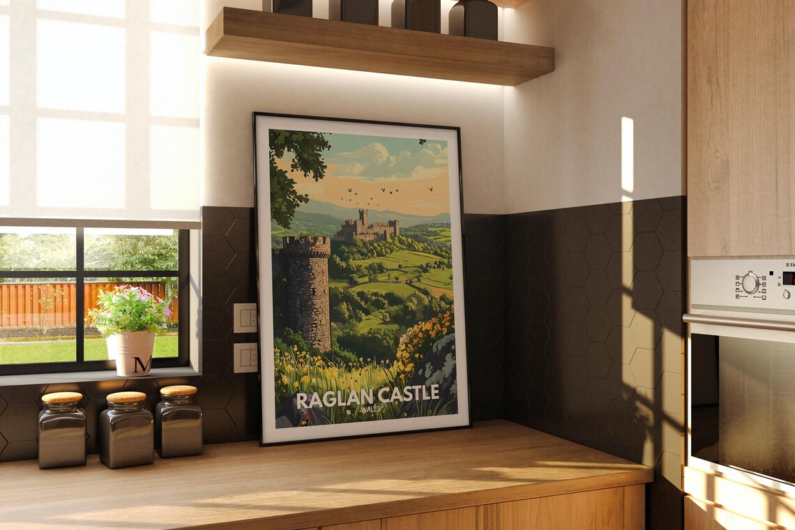Raglan Castle Wales Green Countryside Medieval Ruins Travel Poster - Image 2