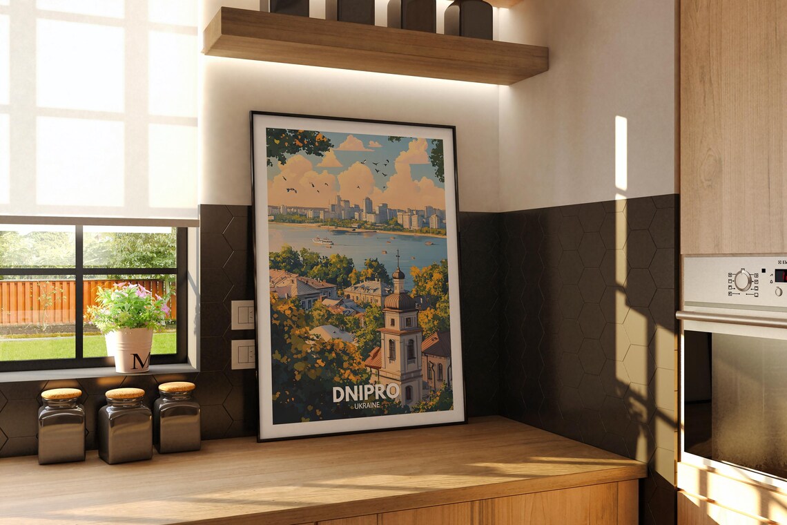 Dnipro Ukraine Riverside Bell Tower Vintage Travel Poster Art - Image 2