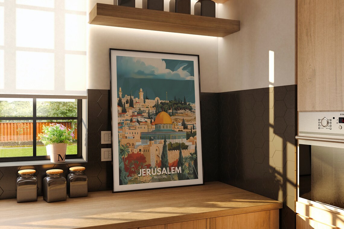 Jerusalem Palestine Vintage Travel Poster Dome Of The Rock Old City - Image 2