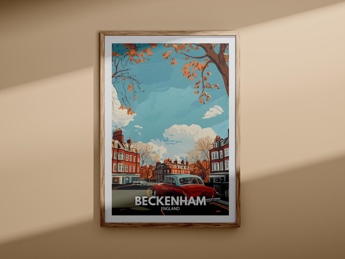 Beckenham England Vintage Cars Autumn Street Retro Travel Poster - Image 3